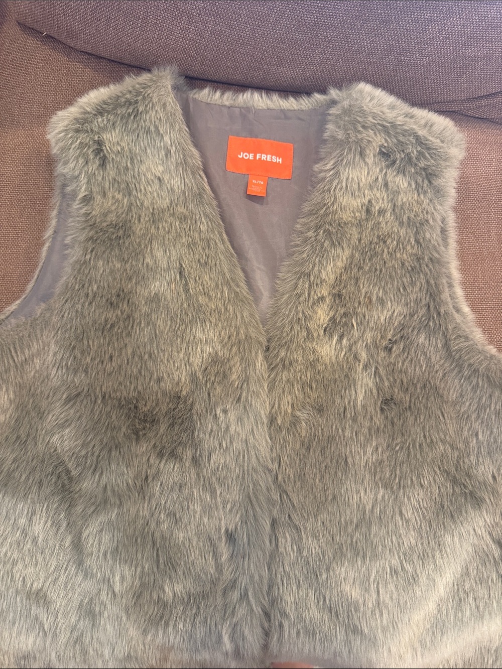 Joe Fresh Neutral Faux Fur Vest in Taupe-Grey